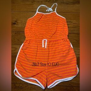 Janie & Jack Girls Size 10 Kaavia James halter Terry romper - tangerine EUC
